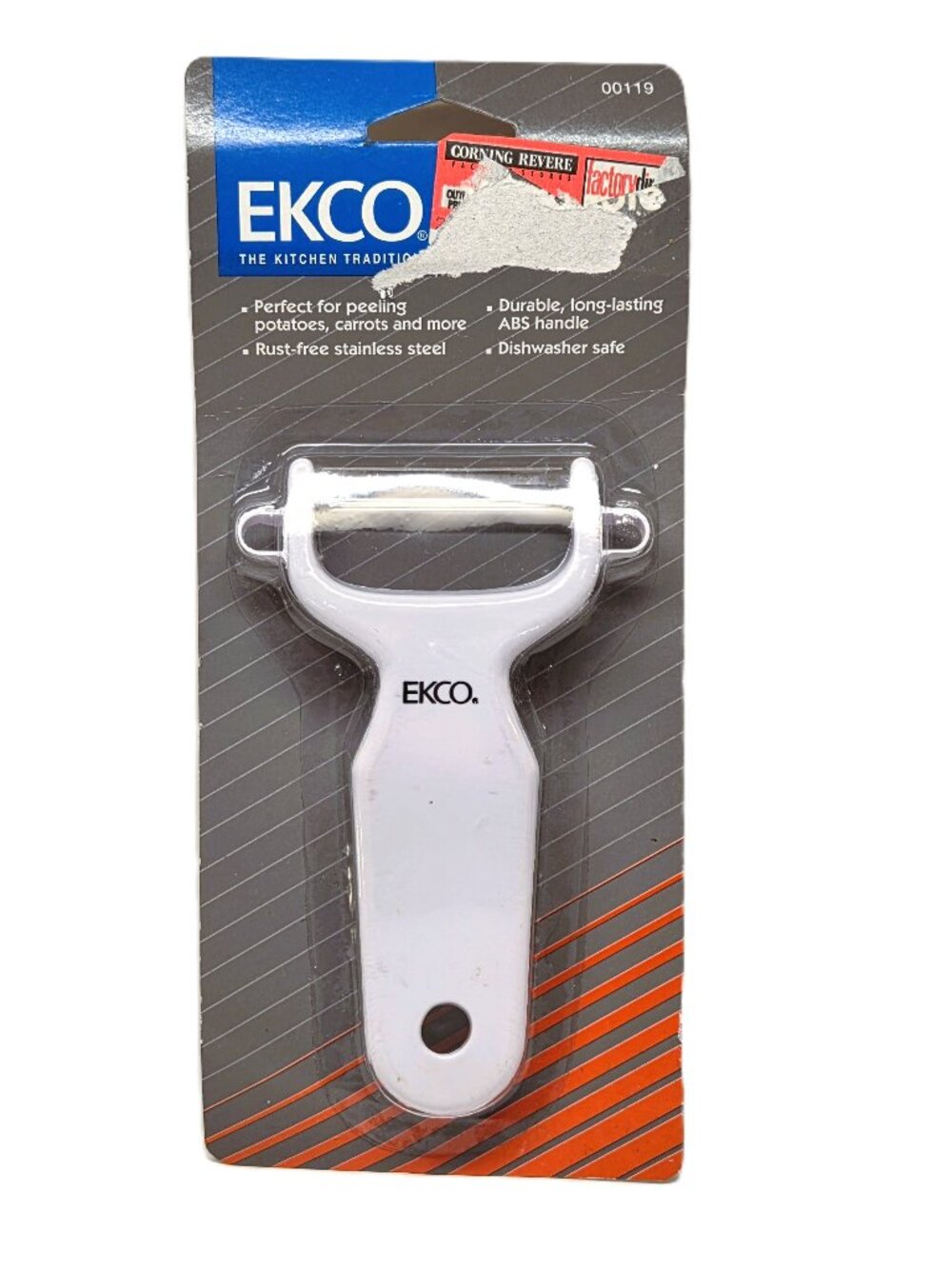 New 1995 VIntage Ekco Y Style Vegetable Potato Peeler 00119 Made in Taiwan